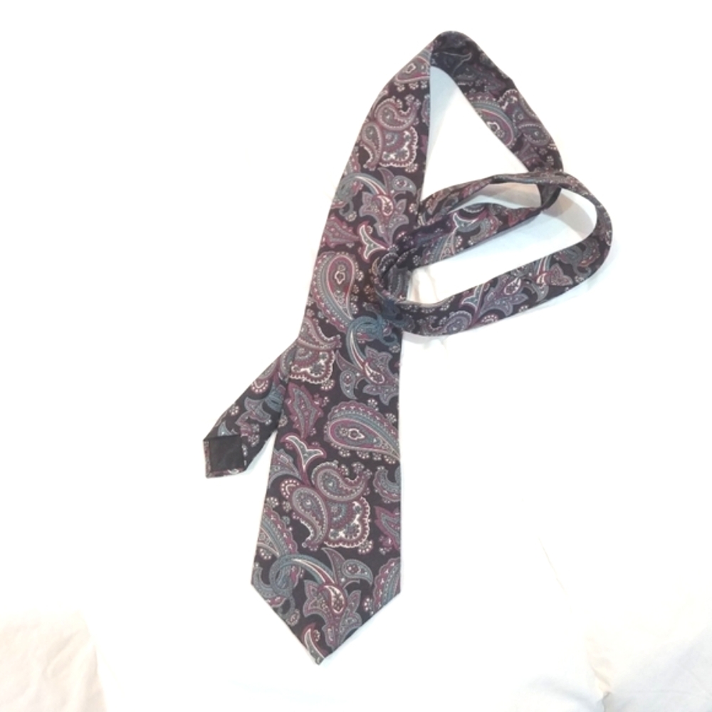 Vintage Silk Paisley Oscar dela Renta Tie maroon teal black cream